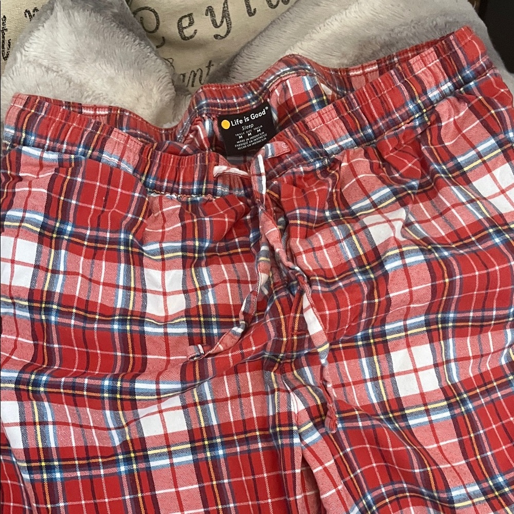 Life Is Good Red and White Plaid Lounge Pants